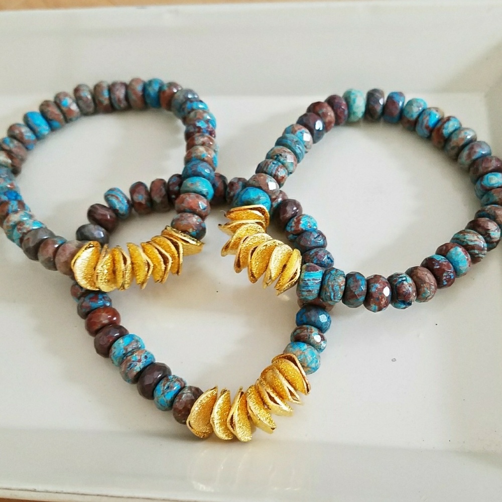 Ocean Jasper Mala Bead w/24K Gold Ruffle Washers - Picture 2 of 5